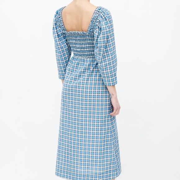 Ganni seersucker checked midi dress - Picture 2 of 5